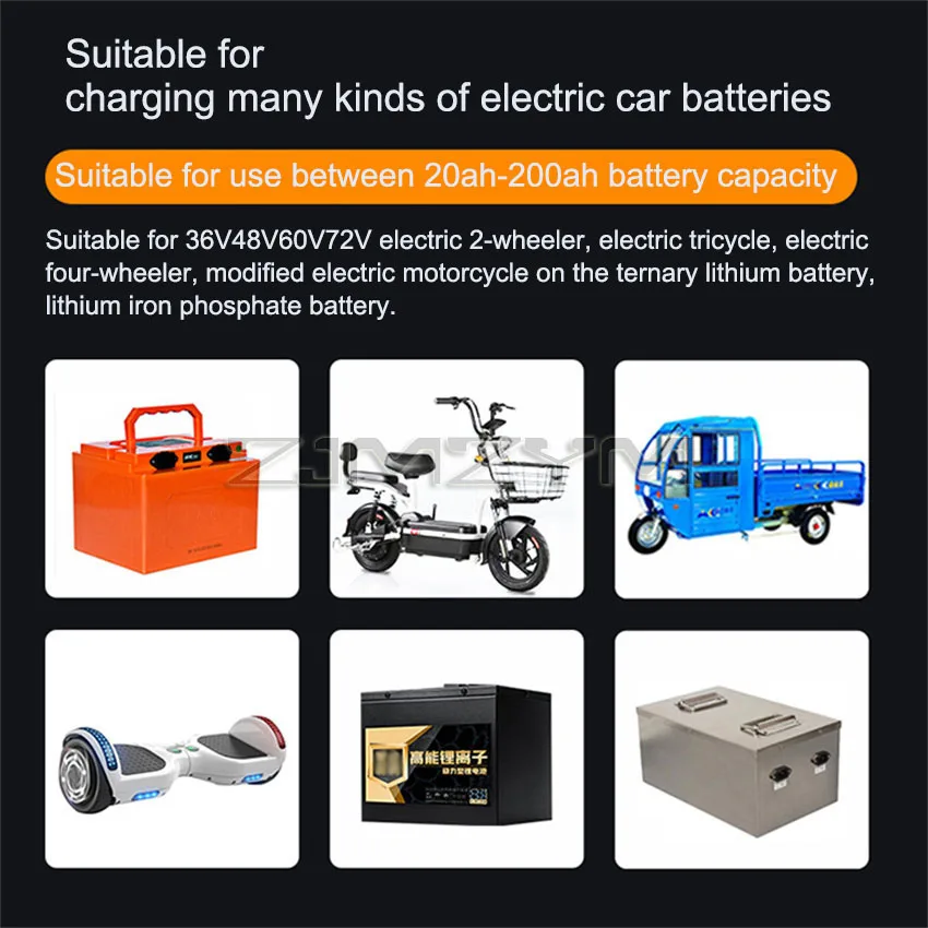 20A Adjustable Charger 48V 58.4V 72V 60V 67.2V 84V 87.6V Li-ion Lifepo4 Lithium Battery Charger Curren Adjust Fast Smart Charge