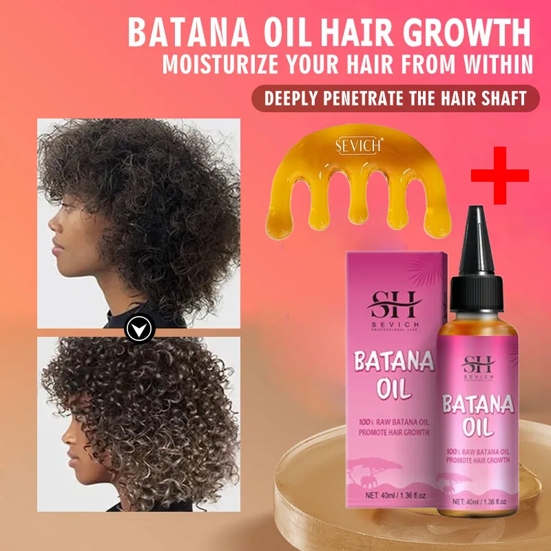 

Pure Batana Oil 100% with Massage Comb Hair Care Essential Hair Growth Strengthen Scalp Roots Anti-hair Loss Repair Nourishing