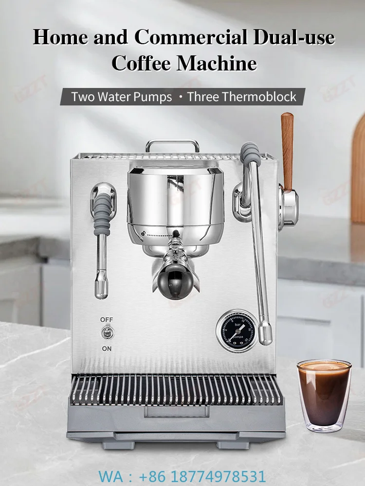 Semi‑Automatic Espresso Maker, Double Italian Style Water Pump 58MM Saturated Brewing Head With 3 Boilers for Office Commercial