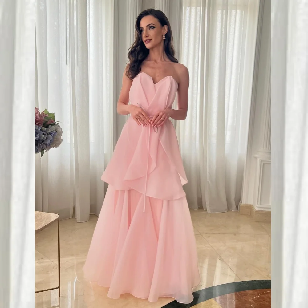 

Chiffon Draped Tiered Pleat Celebrity A-line Strapless Bespoke Occasion Gown Long Dresses