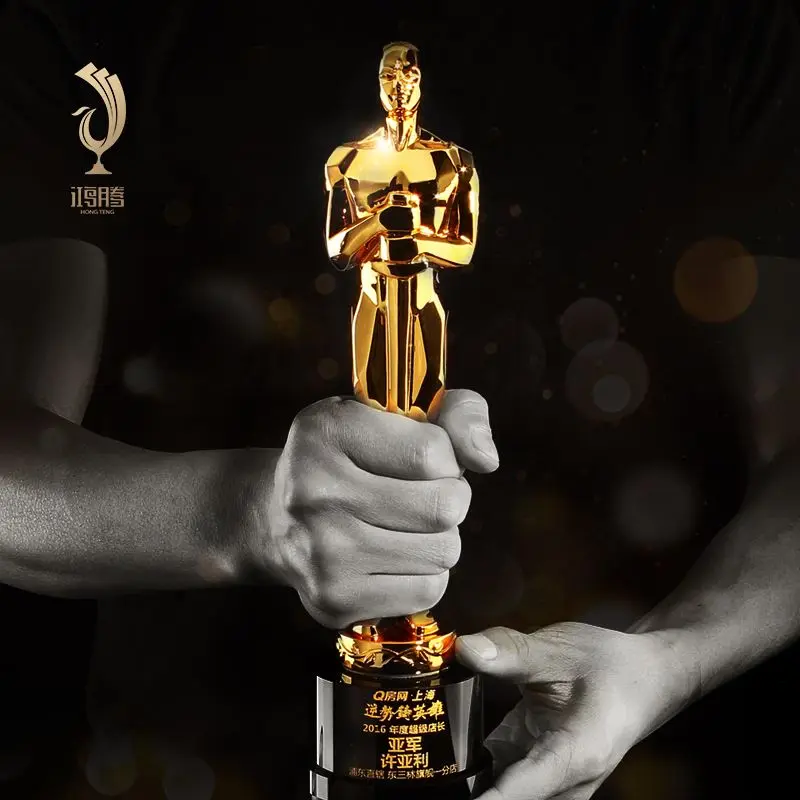 Oscar statuette trophy custom creative crystal annual meeting awards excellent staff metal cast engraving