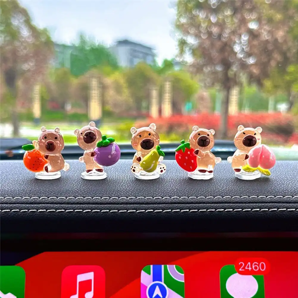 5Pcs Car Lovely Kapibala Ornament Decoration Funny Spring Shake Head Interior Decor Double-sided Tape Car Interior Accessories