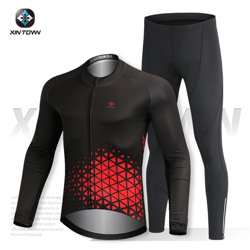 

XINTOWN Long Sleeve Cycling Jersey Set, Bicycle Suit, Spring Autumn Moisture Wicking Quick Dry Clothes & Pants