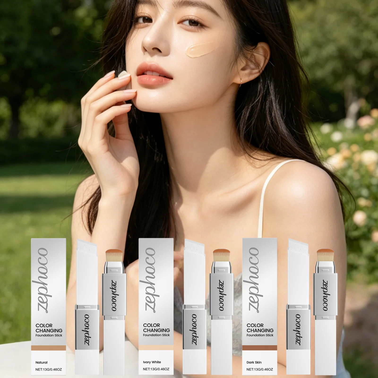 Zephoco Color Changing Foundation Stick Power Concealing Poreless Finish Even Skin Tone Waterproof Dual Ended Foundation Stick