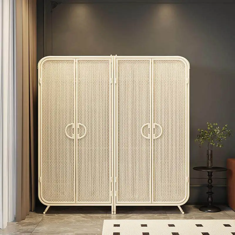 Eco-friendly Iron Wardrobe French Cream Style, No Installation Required, Home Bedrooms Light Luxury Finished Wardrobes Furniture
