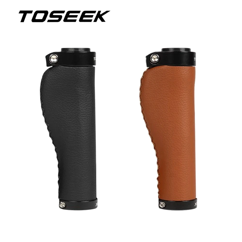 

TOSEEK TS110 Велосипедные ручки MTB Ручка на руль из волокна Кожаная ручка Нескользящий алюминиевый замок 1 пара Диаметр 22,2 мм