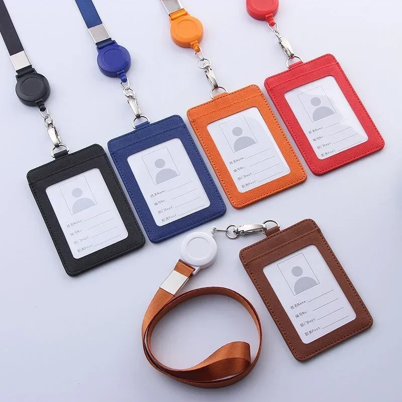 

Retractable ID Card Badge Holder Lanyard Set Leather Business Card Cover Case Id Card Holder Cardholder