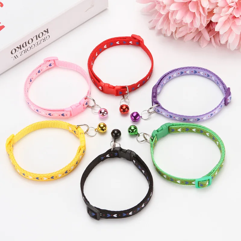 1pc Fashion Pet Dog Collar Colorful Pattern Heart Cute Bell Adjustable Collars For Dog Kitten Diy Small Animal Pet Accessories