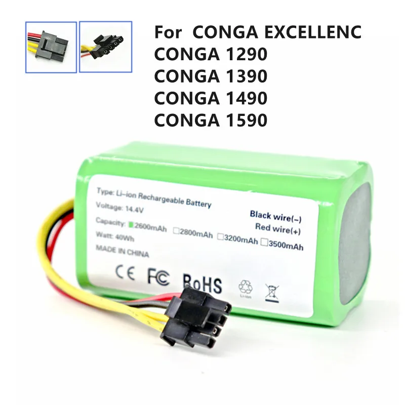

14.4V 2600nAh 18650 Li-Ion Battery pack for Cecotec Conga 1290 1390 1490 1590 Vacuum Cleaner Genio deluxe 370 gutrend echo 520