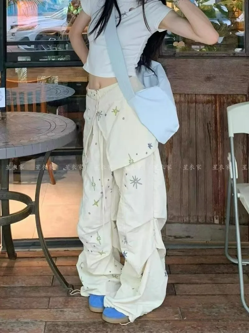 原宿 Y2K だぶだぶのカーゴパンツ女性の夏の新アメリカンヴィンテージハイウエストズボン高品質のファッションカジュアルワイドレッグパンツ