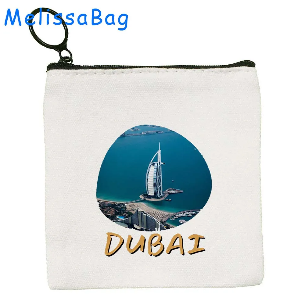 Dubai United Arab Emirates Burj Khalifa Skyscraper Skyline Cute Gifts Canvas Coin Purse Key Case Small Bag Wallet Zipper Pouch