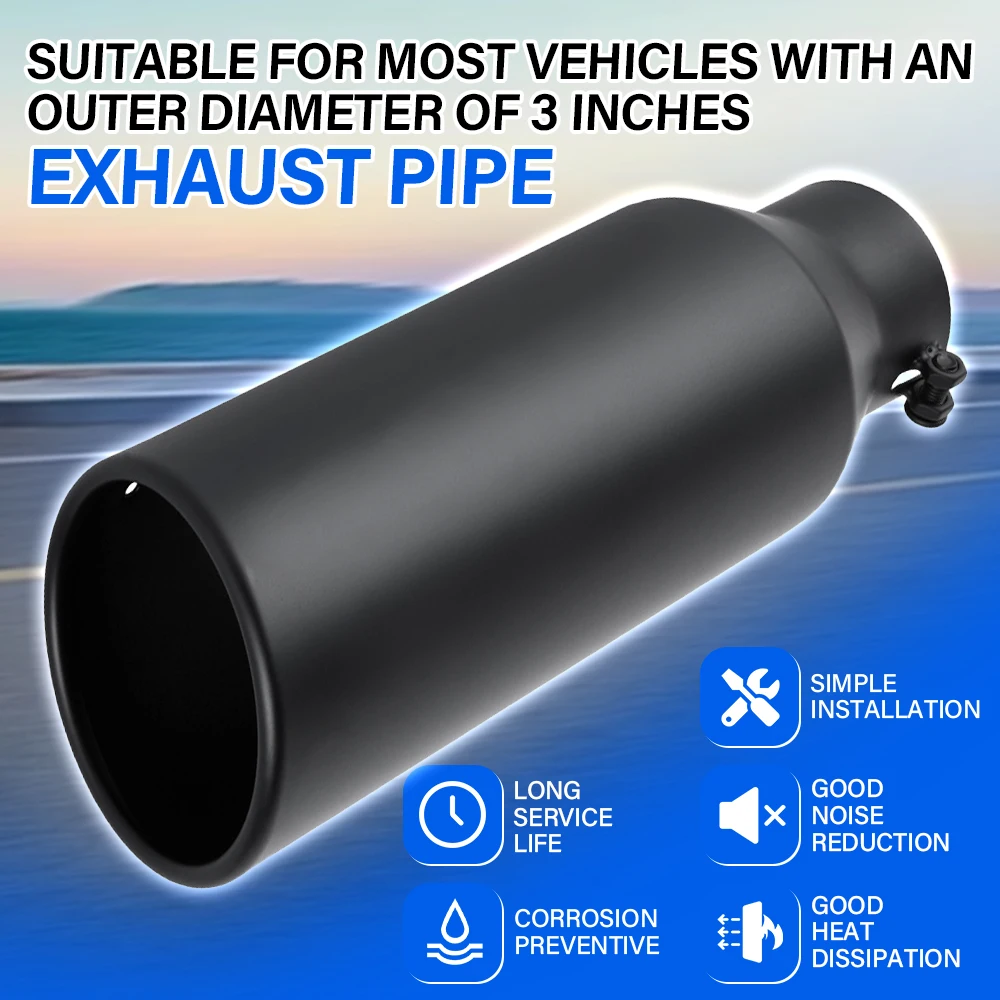 

Universal Exhaust Tip 12 Inch Length 3 Inch Inlet 4 Inch Outlet Tailpipe Anti-Corrosive Car Straight Exhaust Tail Throat Pipe