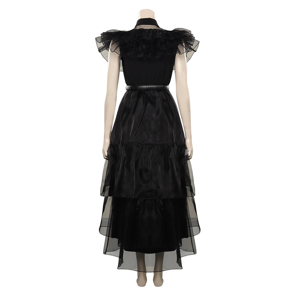 Disfraz de Cosplay de Roleplay para mujer y niña, traje de fiesta de Halloween, vestido Maxi negro, peluca, abrigo