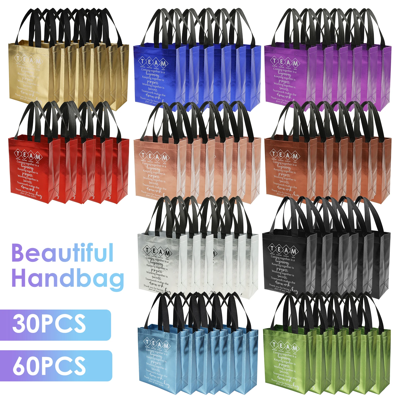 

30/60 шт., подарочная сумка с признательностью команды, нетканый водонепроницаемый подарочный пакет с ручками, 10 цветов, подарочная упаковка, сумки для фестивалей