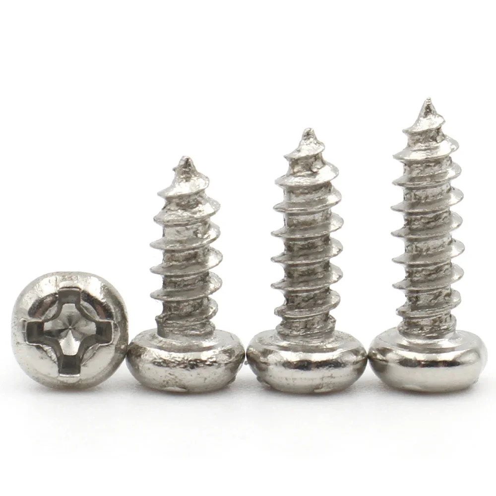 M1 M1.2 M1.4 M1.7 M2 M2.5 M3 M4 M5 Nickel-Plated Carbon Steel Phillips Cross Recessed Round Head Self-Tapping Screw 100pcs/lot
