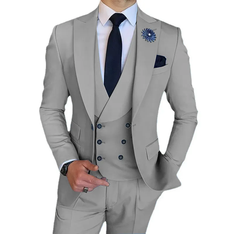 Conjunto de traje clásico para hombre, chaqueta ajustada hecha a medida, chaleco, pantalones, banquete Formal, trajes de alta calidad, 3 piezas