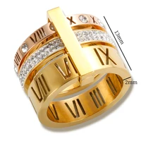 Bague à trois couches avec chiffres romains pour femmes, bague de luxe en acier inoxydable, rotative en cristal, bijoux de mariage tendance 6