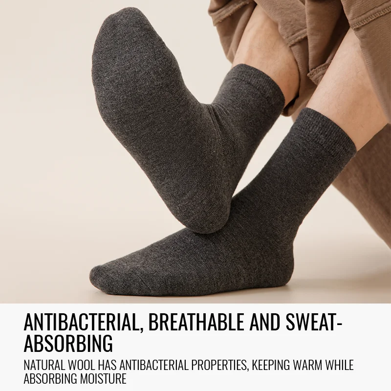 MiiOW 100% Wool Socks Merino Wool Socks Pure Wool Sock Winter Warm Sheep Thermal Sock Thick Luxury Business Dress Crew Sock Men