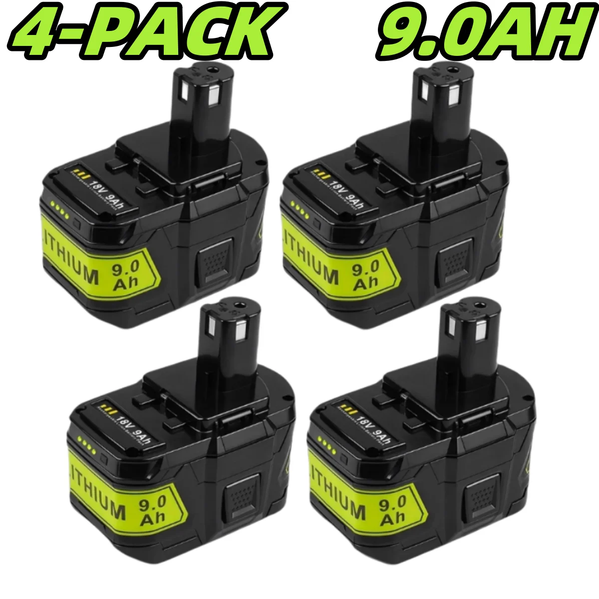 

4PACK 9.0Ah 18V Battery Compatible With Ryobi 18v Battery P108 P102 P103 P104 P105 P107 P109 Replacement 18v Ryobi Battery