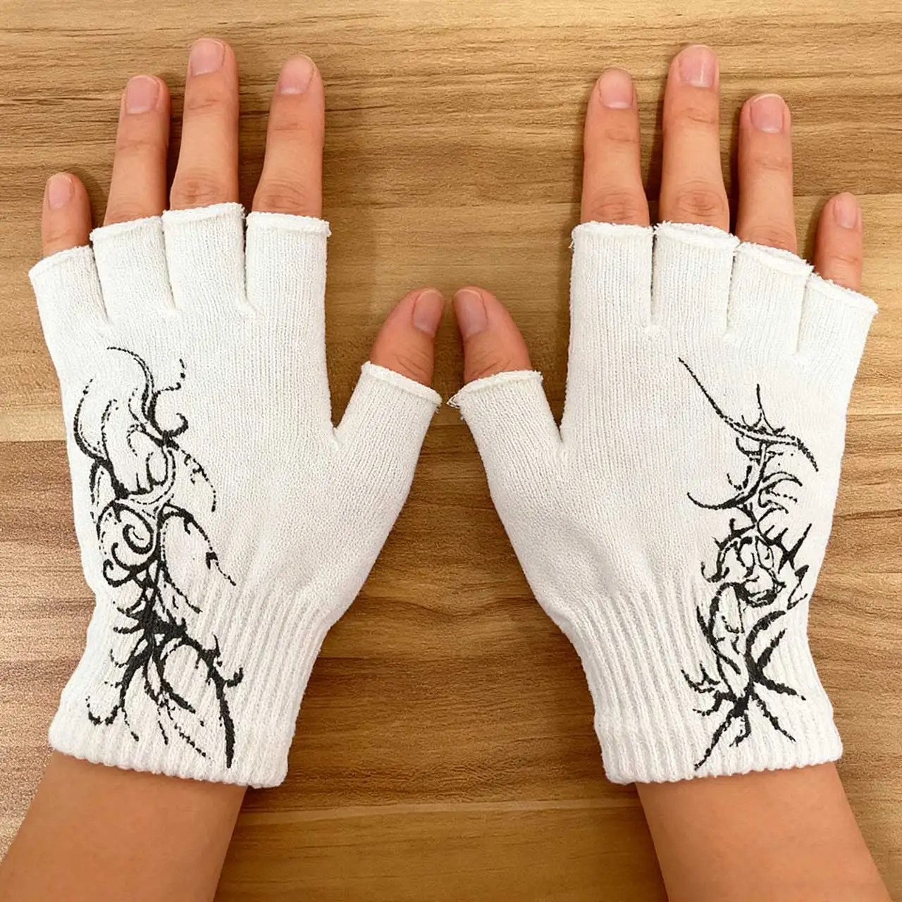 Y2K Retro Harajuku Printed Fingerless Gloves - High Street Knitted Touchscreen Gloves 2000 Fashion Edition