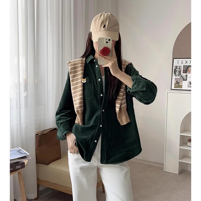 

Женская винтажная рубашка Ele из хлопкового бархата с вышивкой, длинным рукавом, дышащая, удобная, прямого кроя