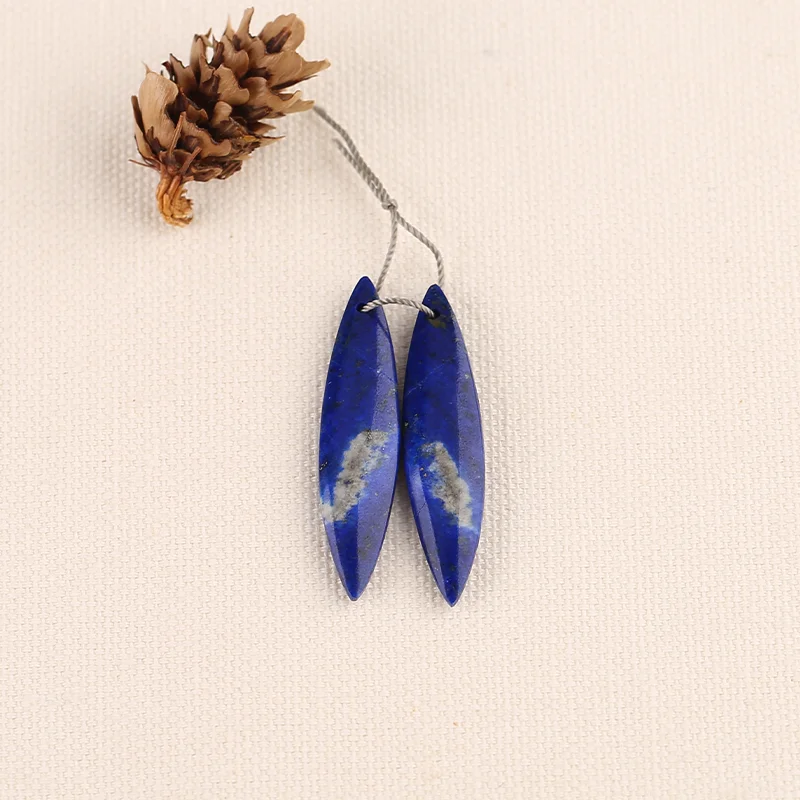 

Natural Lapis Lazuli Elongated Teardrop Gemstone Pair for Earrings 41x10mm