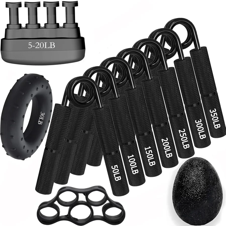

Black Metal Grip Strength TrainerHand Grips Kit 11Pack No Slip Hand Extension Exerciser Wrist Forearm Strengthener with Grip Ta