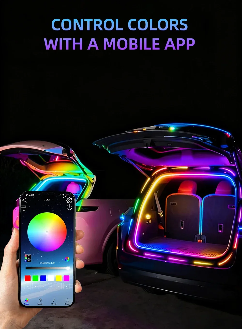 RGB Auto-Kofferraum LED-Streifenlicht, warmweiß, flexibler Streifen für die Beleuchtung des Laderaums, DIY Outdoor-Camping-Dekorationslicht – Detail 5