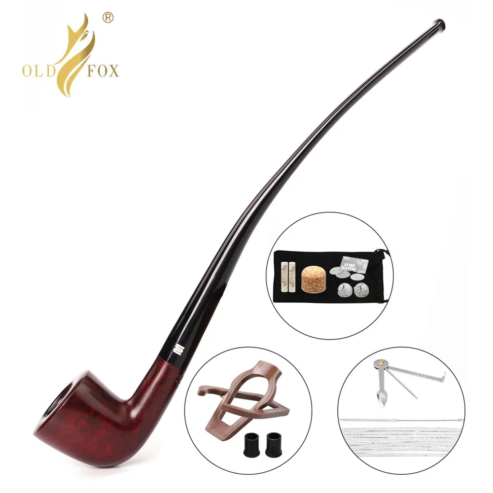 

Old Fox briar Tobacco Pipe Set 9MM Filter With 10 Tool Kit Classic Church wood Pipe Long Stem Reading Pipe father day gift