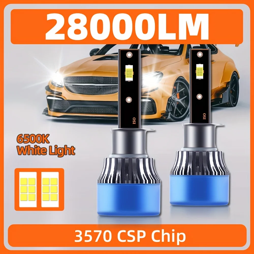 roadsun 2pcs Ultra Bright Headlights H1 High&Low Beam 28000LM 6500K White Lamps 180W CSP Chips 200M Lighting Range