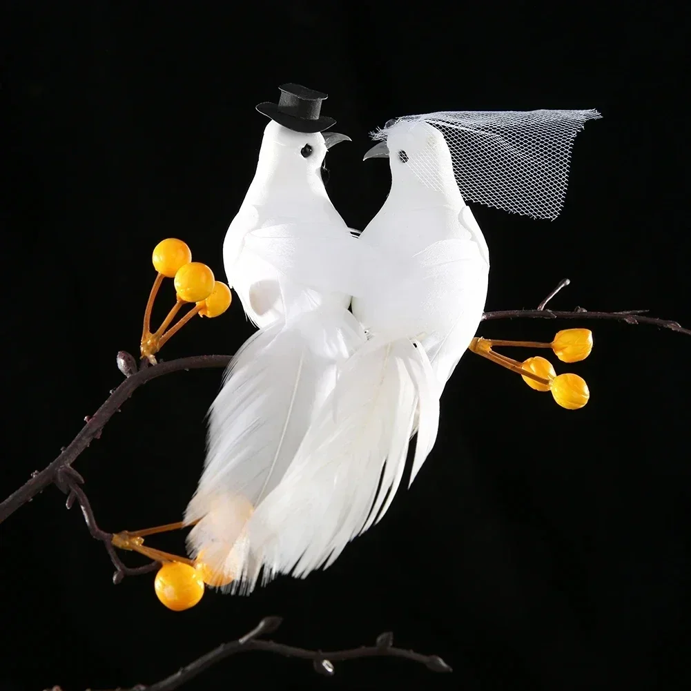 2pcs Couple White Doves Artificial Feather Foam Lover Peace Simulation Figurines Birds Home Garden Decorative Prop Ornament 2024