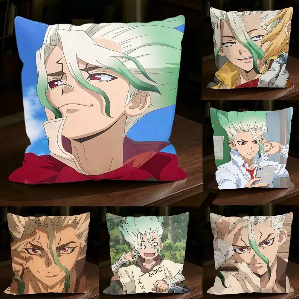 Dr. STONE Anime Senku Ishigami Square Sofa Pillow Cover Solid Color Living Room Home Decor Cushion Case