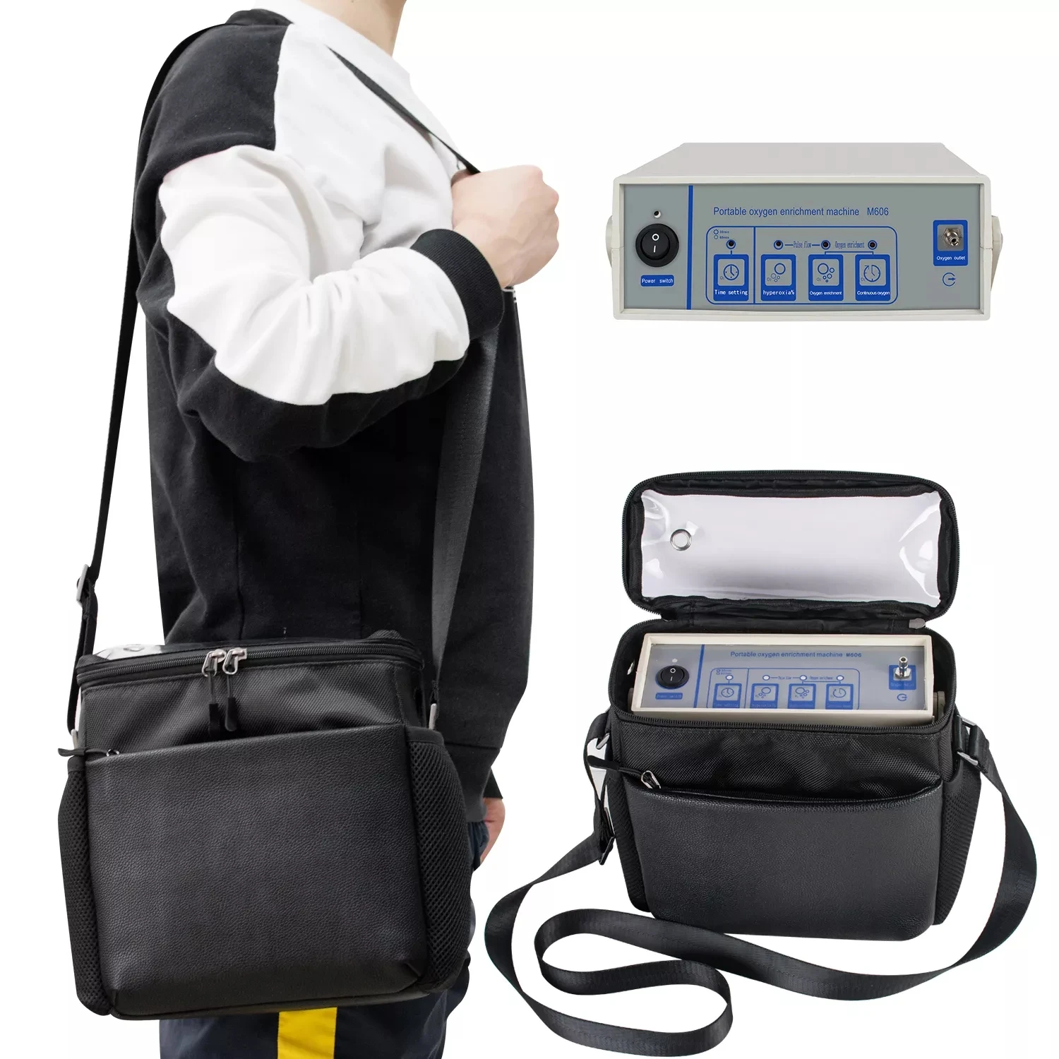 100V-240V Portable Oxygen Concentrator O2 Enrichment Machine with 2 Batteries (2 Hours Continuous Flow or 4 Hours Pulse Flow)