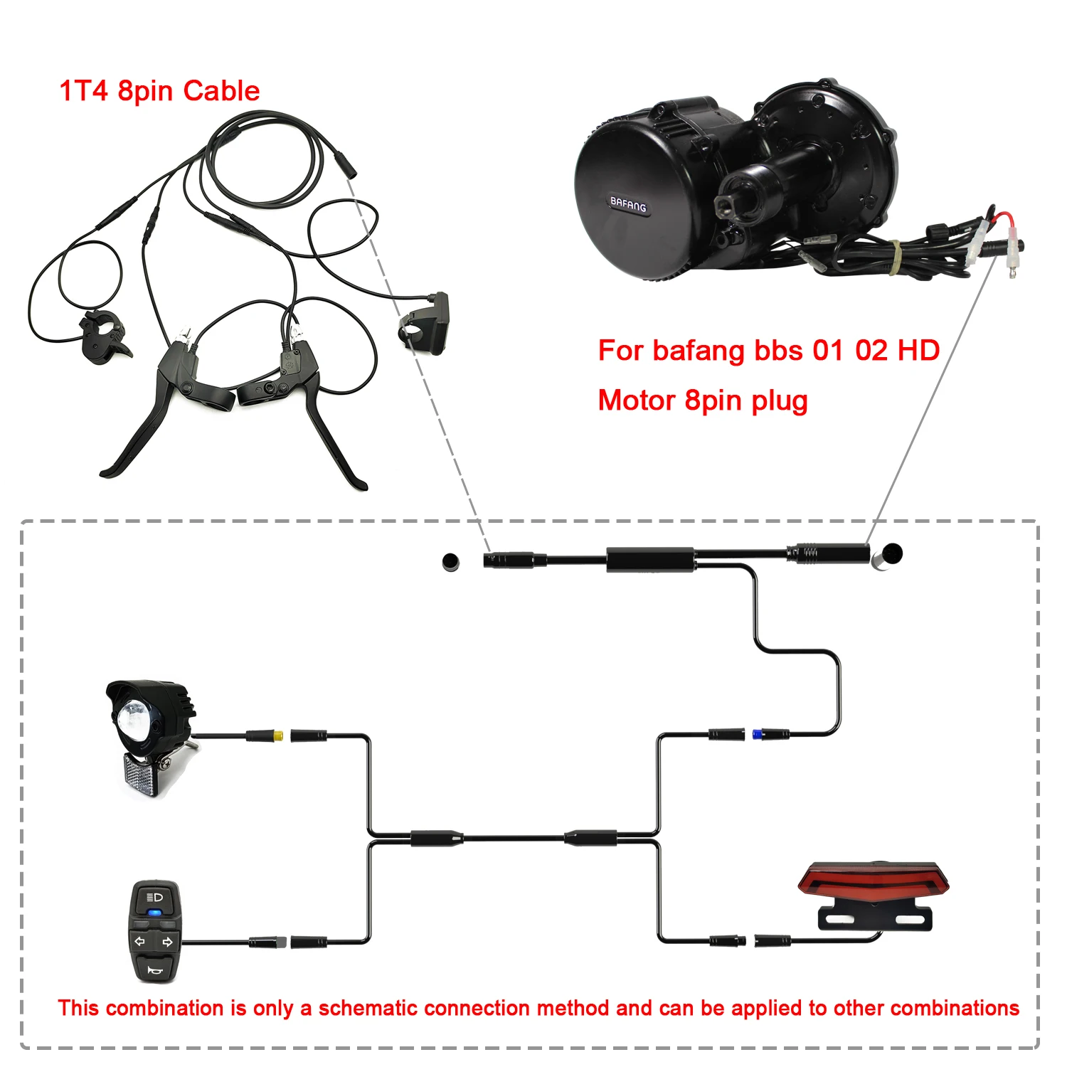 Ebike Bafang DIY lub silnik środkowy G510 G330 BBS 01 02 HD wodoodporny kabel światło przednie światło tylne światło hamowania kierunkowskaz