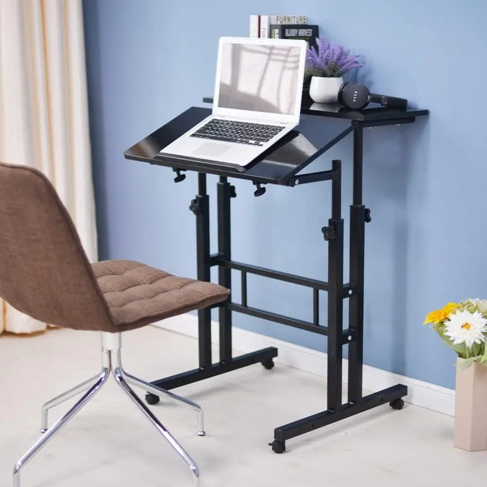 DlandHome Computer Desk, Adjustable Rolling Desk Standing Desk, 31.5L x 23.6W x 26.4-45.3H inch, Black