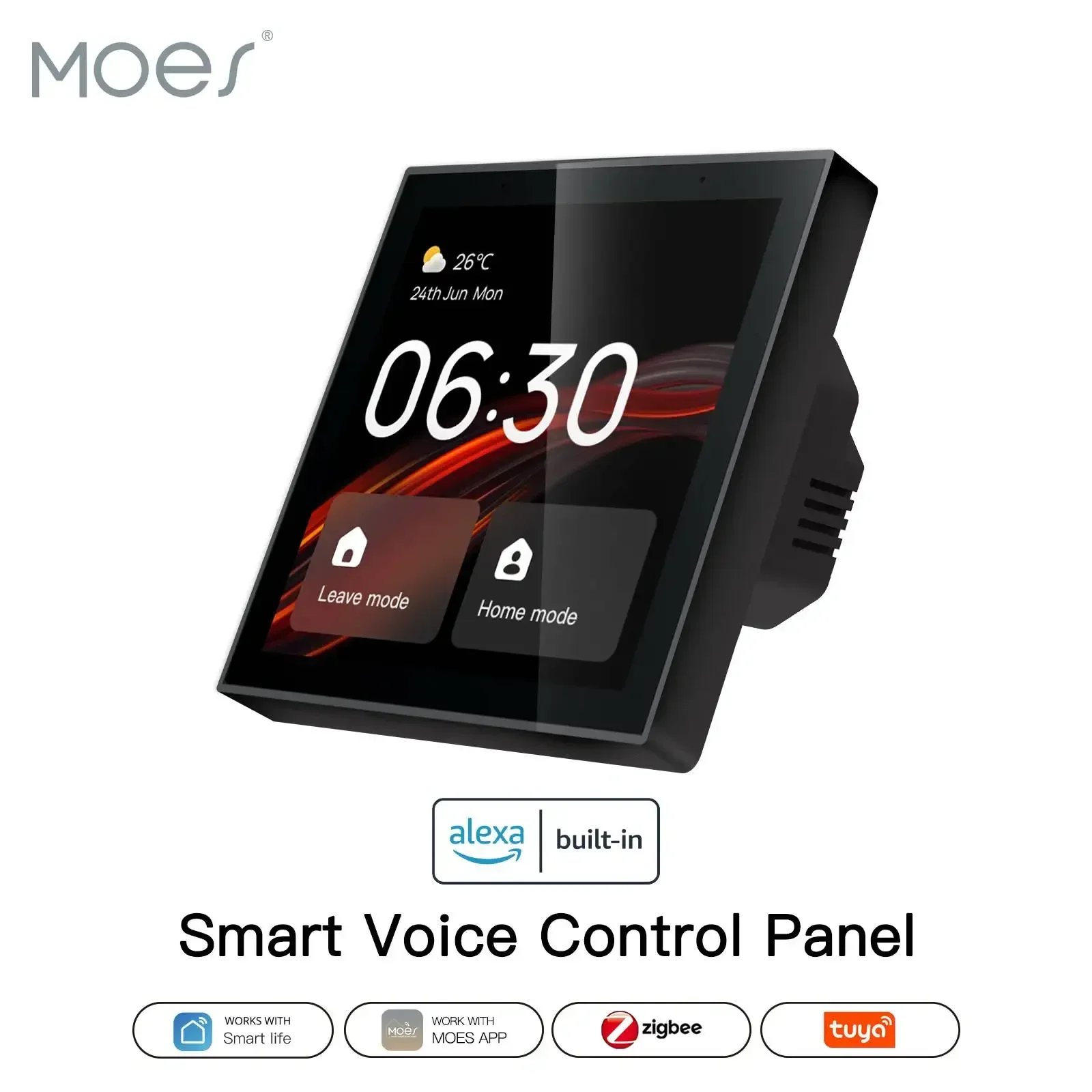 MOES Tuya Wifi Touch Center Control Panel Bulid in Alexa Voice Control & ZigBee Gateway For Smart Scenes 4 Inches Screen