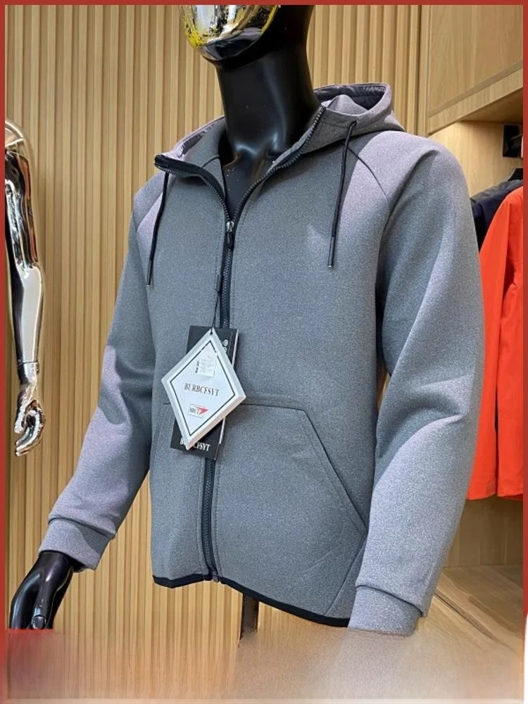 

High-End Air Layer Fabric Men's Outdoor Sports Comfortable Hooded Open Cardigan Jaet Spring Autumn Stand Fit Long Sve...