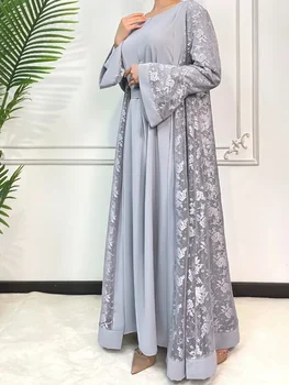 Ramadan Eid Prayer Lace Abaya 2 Piece Set Inner Dress Women Flare Sleeve Long Abayas Kaftan Djellaba Dubai Party Vestidos 2024