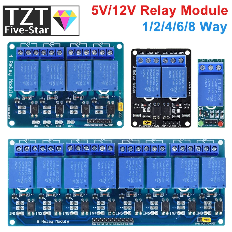 Tzt 5V 12V 1 2 4 6 8 Kanaals Relaismodule Met Optocoupler Relaisuitgang 1 2 4 6 8 Weg Relaismodule Voor Arduino Op Voorraad