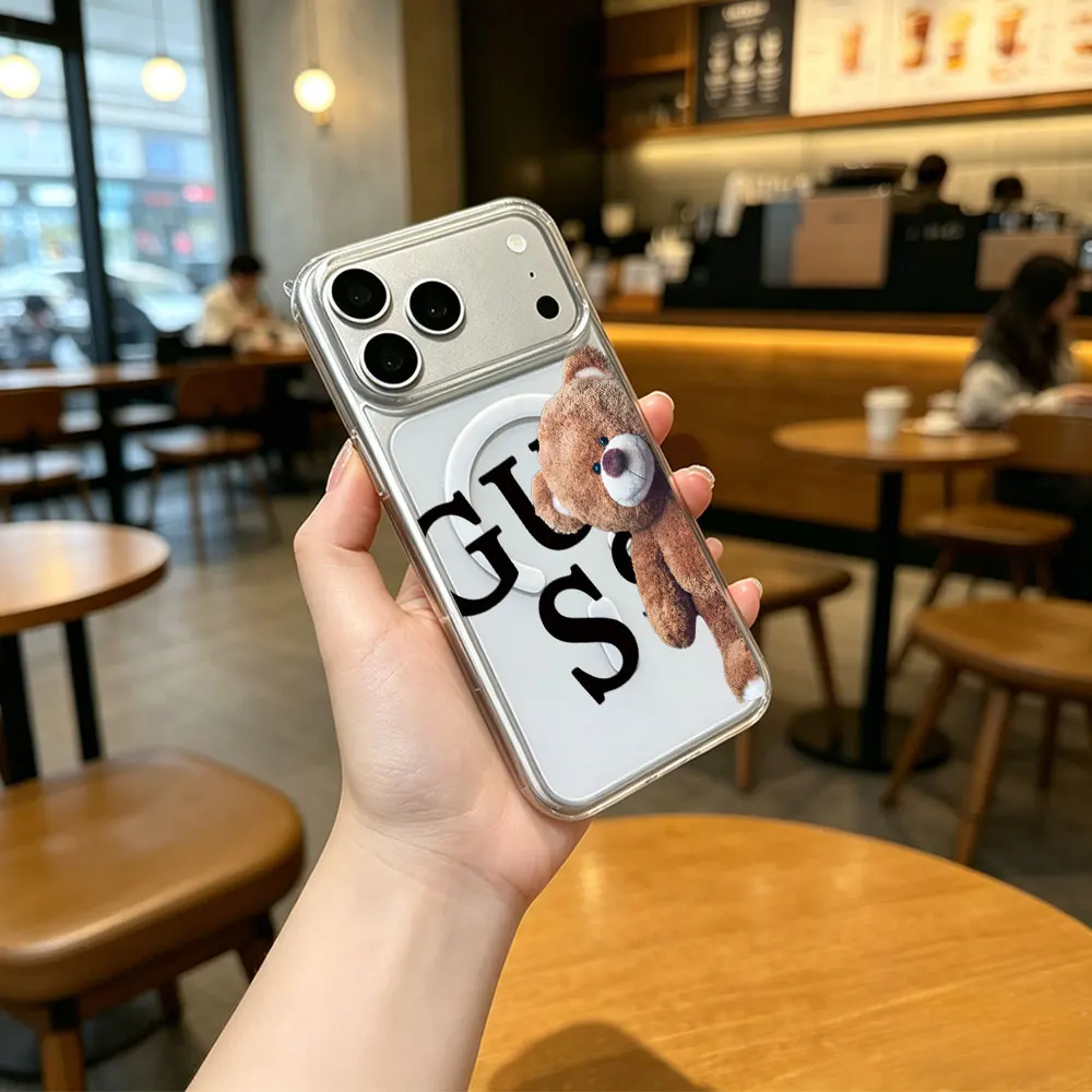 Brown Cartoon Teddy Bear Pattern Phone Case For iPhone 17 16 15 14 13 12 11 Pro Xs Max Plus Air Mini XR X 17e 16e Magsafe Cover view 2