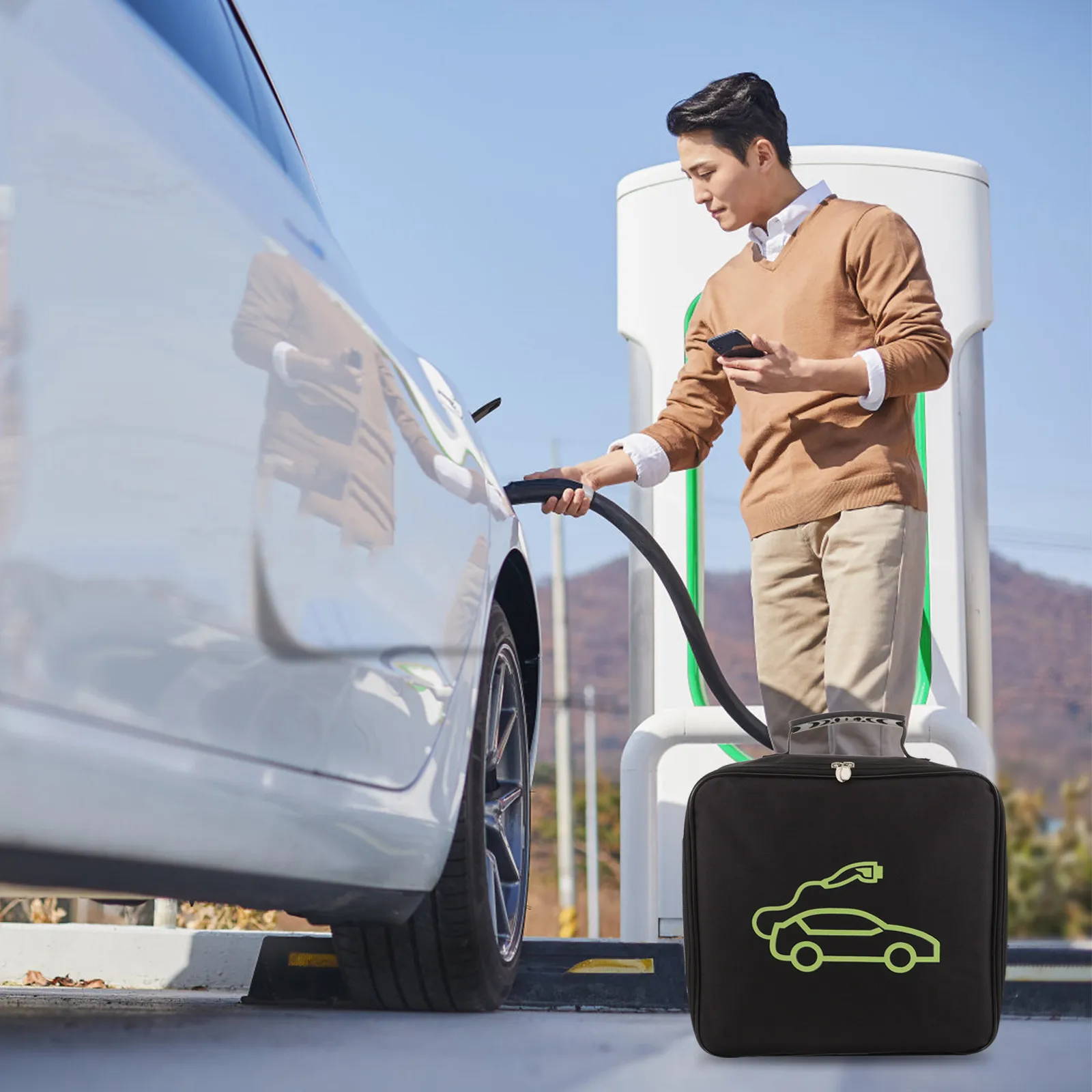 

Waterproof Silver-Coated Flame-Retardant Ev Cable Organizer Bag Large Capacity Portable Storage Case Car Cord Organizer Travel