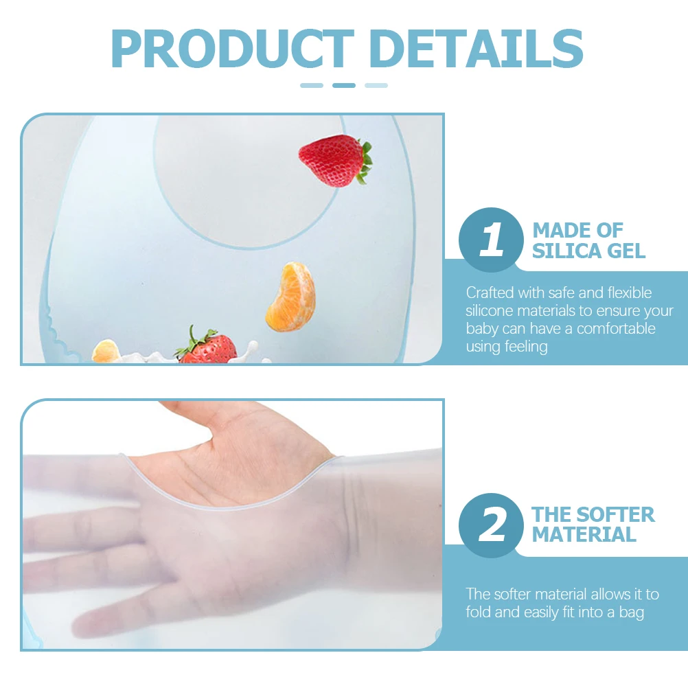 

2Pcs Silicone Bibs Ultra Thin Baby Feeding Toddler Eating Boys Girls Stain Free Pocket Design Adjustable Neck Newborn