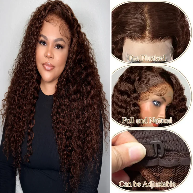 

Шоколадно-коричневый парик с прозрачной кружевной передней частью 13x6, из натуральных волос, с эффектом водной волны, плотность 180%, предварительно снятая линия роста волос, с детским волоском, для женщин