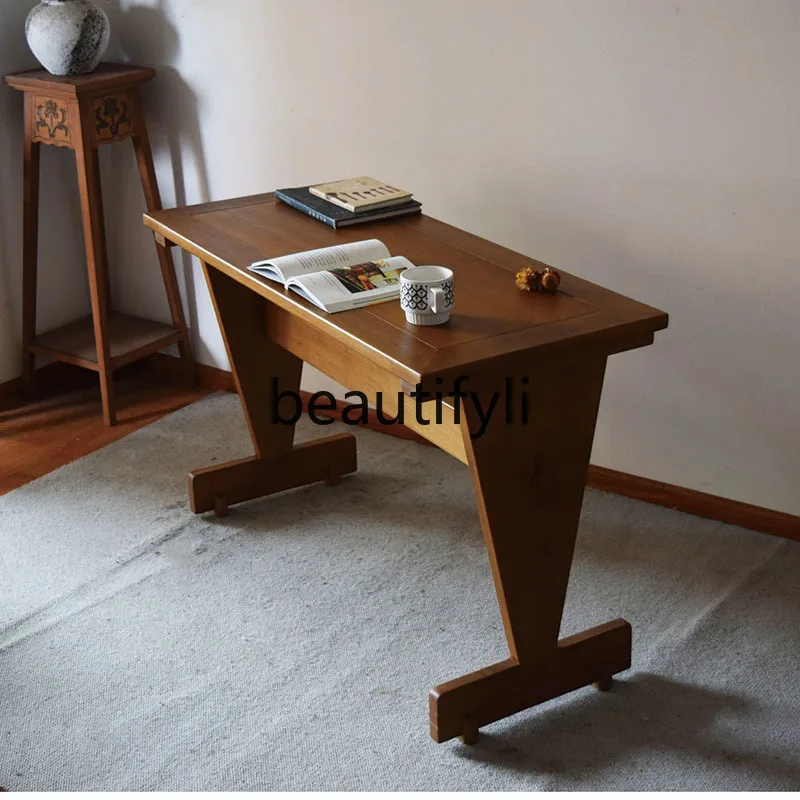Vintage Replica Entryway Table Desk Solid Wood Workbench Living Room Entryway Long Table Wabi-Sabi Style