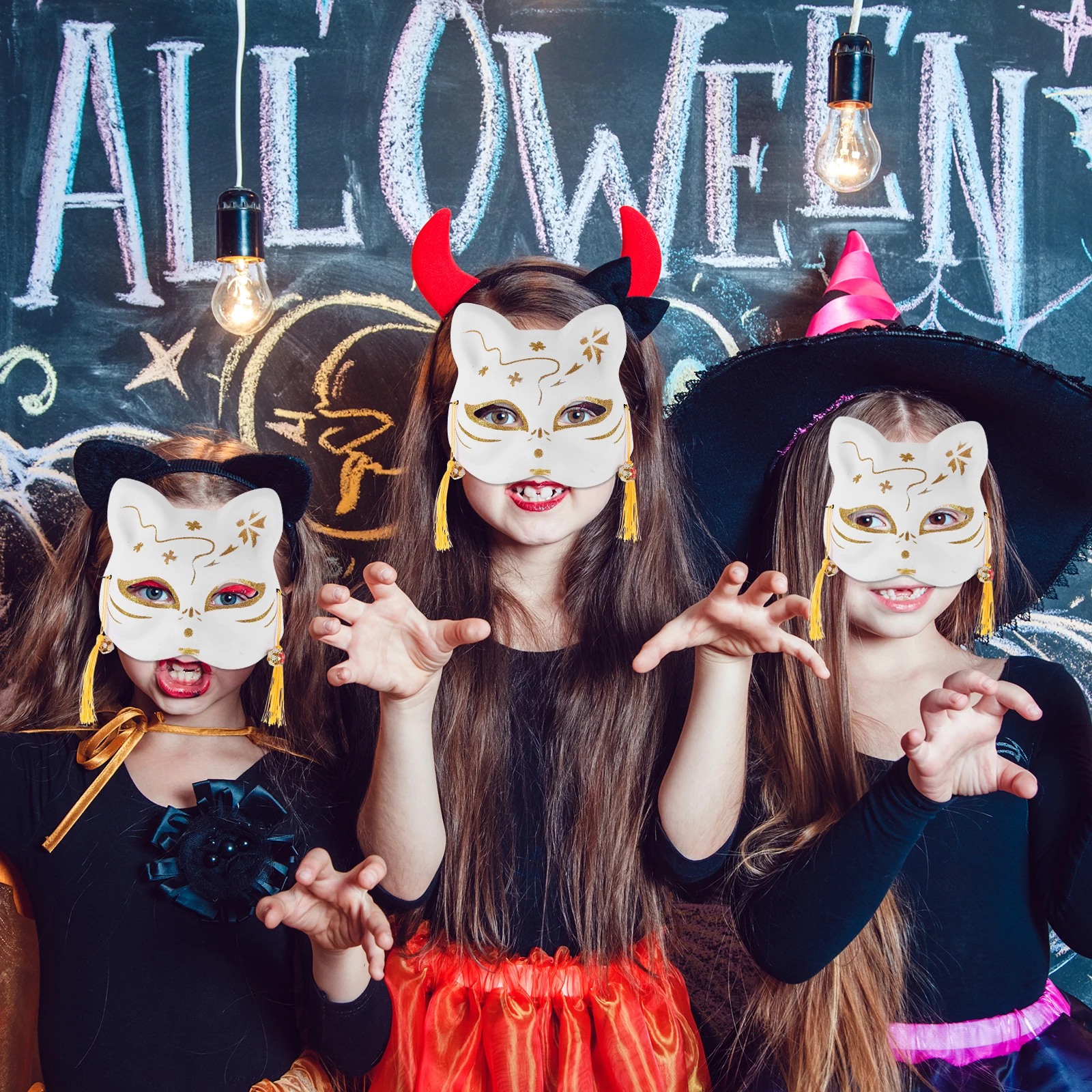 

1 pc Fox Mask Dress Up Party Cosplay Face Masquerade Halloween Japanese Style Painted Masks Festival Ornament