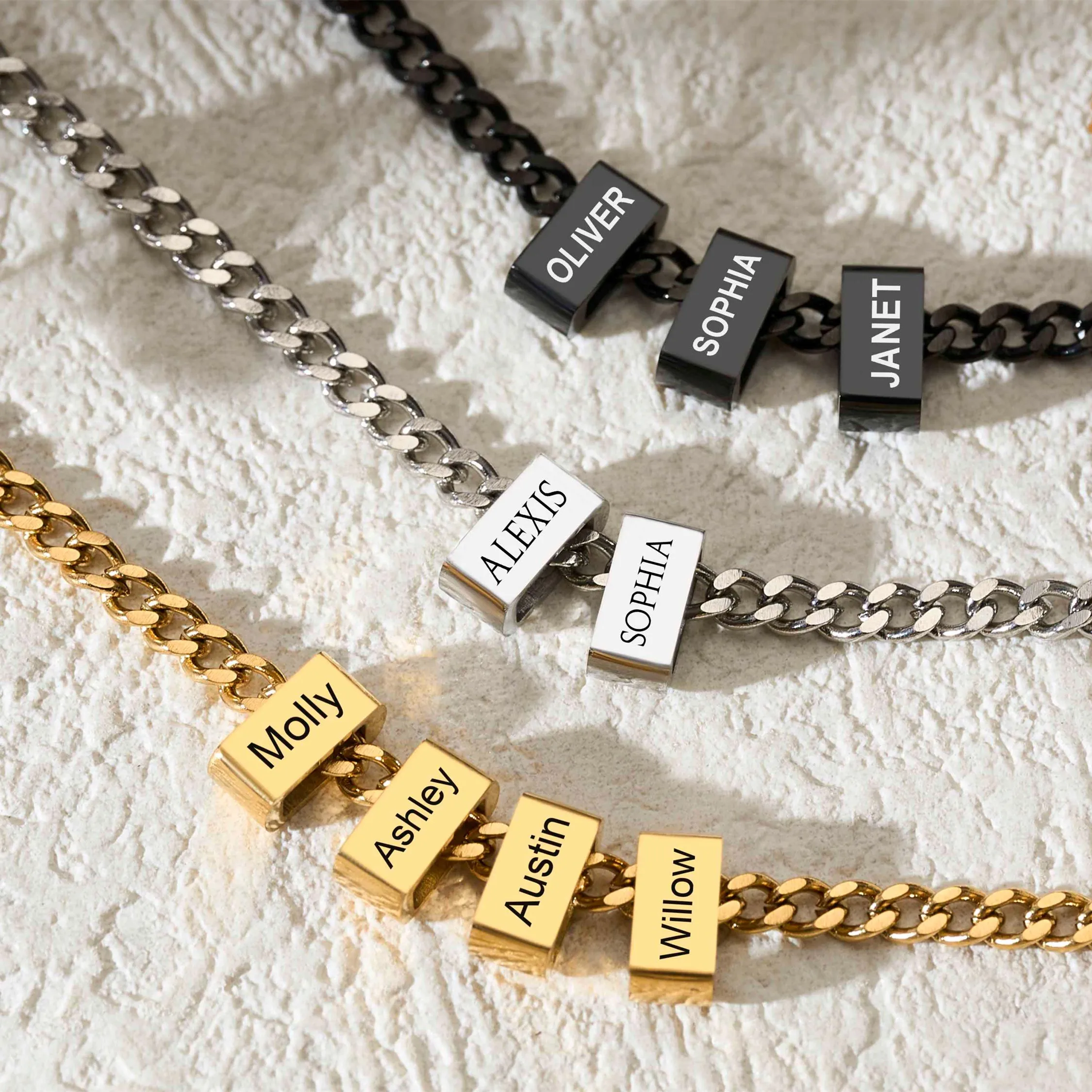 Collar con Cuentas con Nombre Personalizado para Hombre, Cadena de Acero Inoxidable, Collares con Nombre Familiar Grabado para Papá, Regalo del Día del Padre