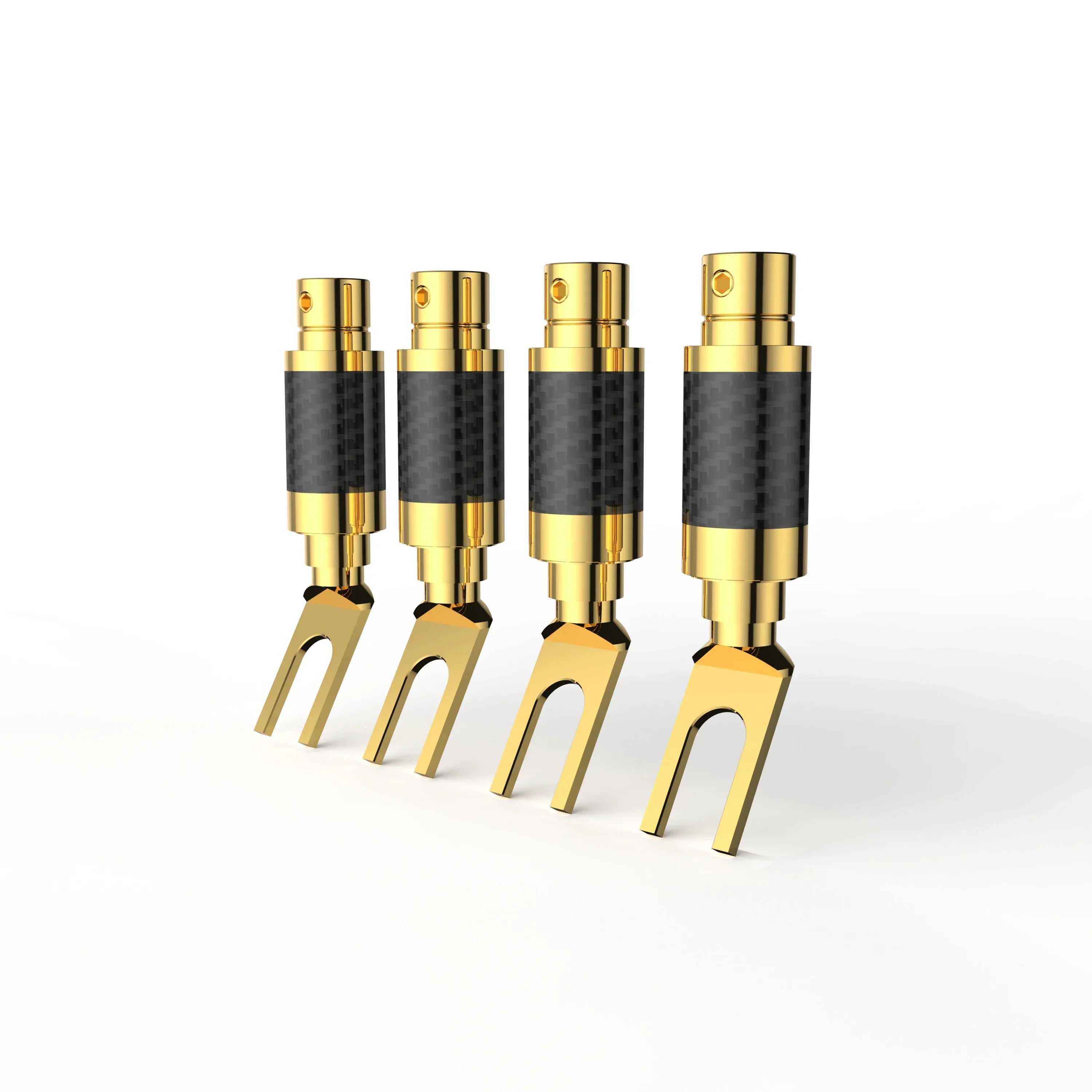 4pcs CF009 24k Gold plated Y Spade Carbon Fiber Speaker Cable Terminal Connector Plug HIFI Audio U shape 7.5mm Screw locking