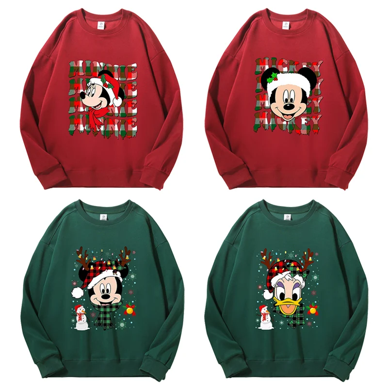 Disney Mickey Mouse Adult Sweatshirt Anime Cartoon Christmas Print Pullover Kawaii Winter Casual Warm Tops Cute Birthday Gifts