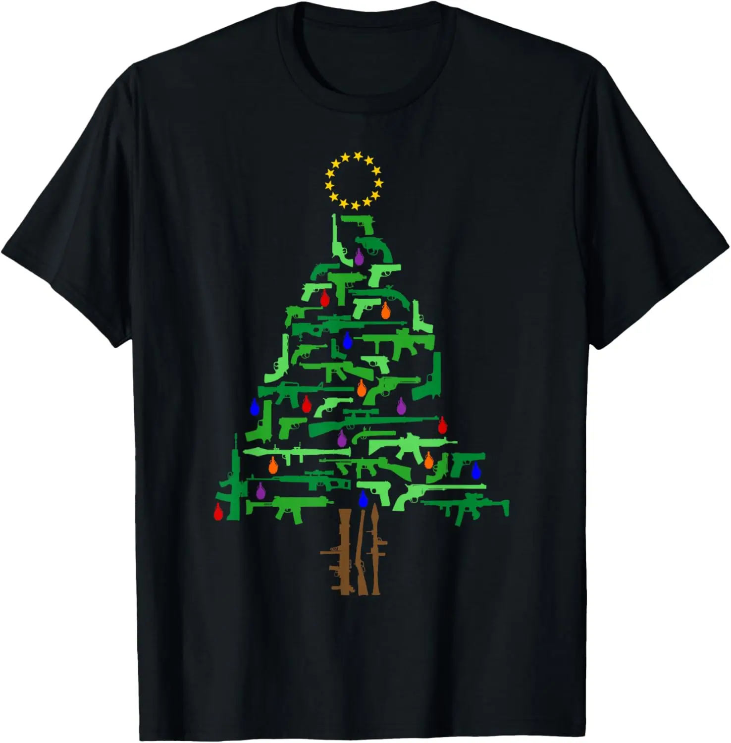 Xmas Patriotic 2nd Amendment Gun Christmas Tree T-Shirt 100% Cotton O-Neck Short Sleeve Summer Casual Mens T-shirt Streetwear