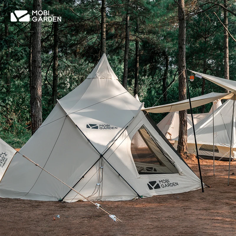 

MOBI GARDEN Хлопковая палатка для кемпинга с утолщением переднего зала PU2000 мм, большой космический алюминиевый стержень, солнцезащитный козырек, уличная семейная палатка 290